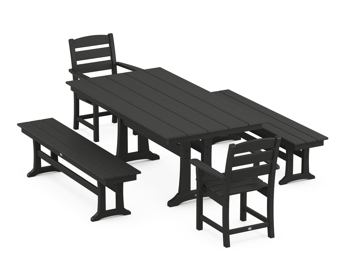 POLYWOOD Lakeside 5-Piece Farmhouse Dining Set with Trestle Legs in Black