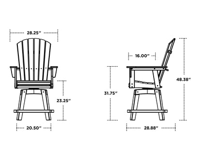 POLYWOOD Nautical Curveback Adirondack Swivel Counter Chair dimensions