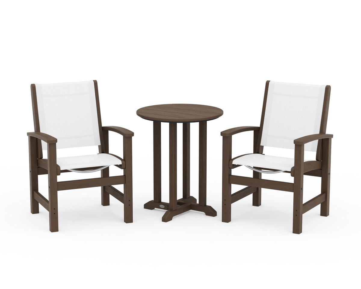POLYWOOD Coastal 3-Piece Round Bistro Dining Set in Kona / White