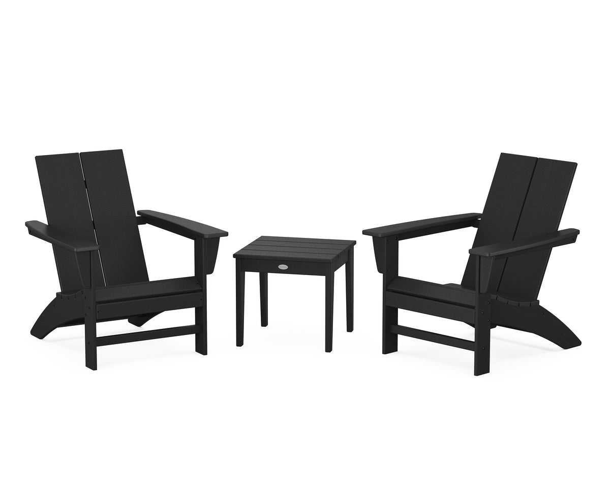 POLYWOOD Country Living Cottage Modern Adirondack Chair 3-Piece Set in Black