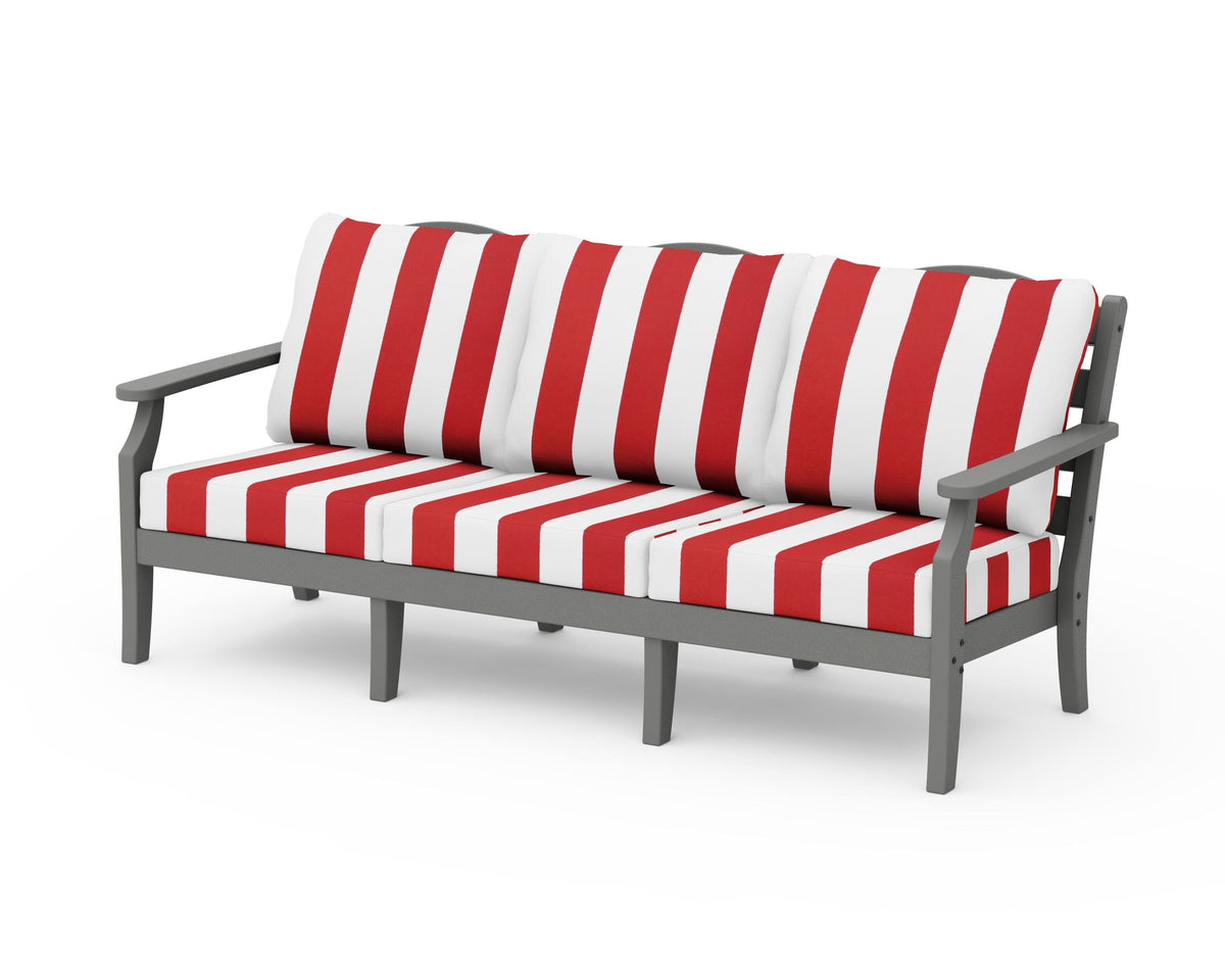 POLYWOOD Savannah Deep Seating Sofa in Slate Grey / Cabana Stripe Crimson