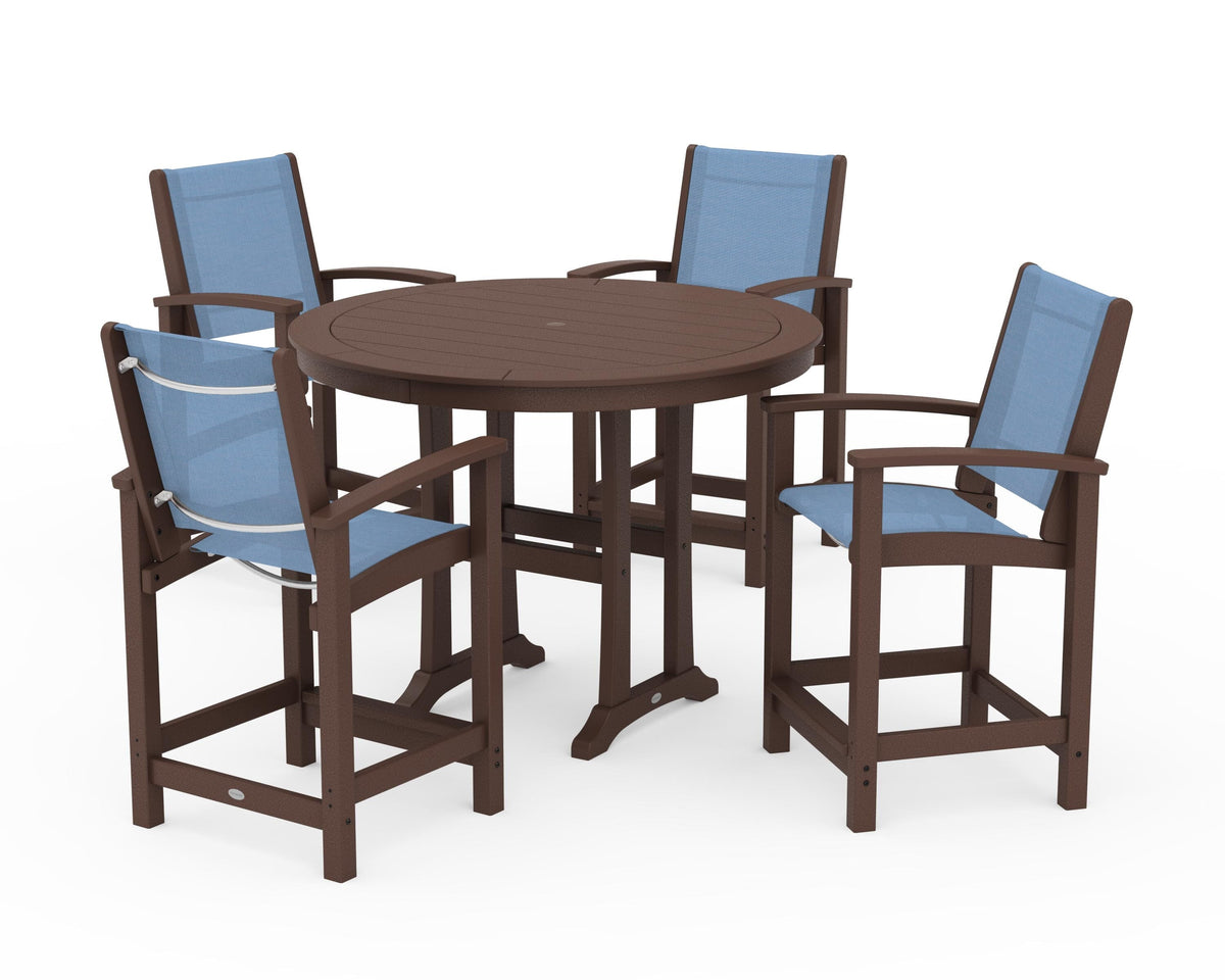 POLYWOOD Coastal 5-Piece Counter Set in Mahogany / Poolside