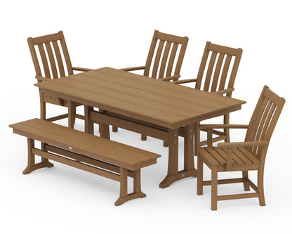 POLYWOOD Vineyard 6-Piece Arm Chair Farmhouse Dining Set with Trestle Legs and Bench in Natural