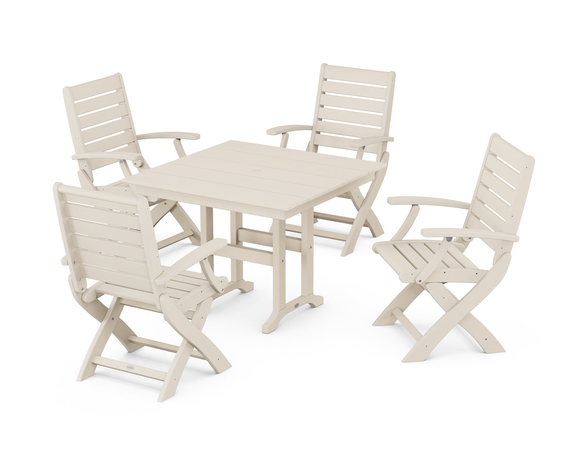 POLYWOOD Signature Folding Chair 5-Piece Farmhouse Dining Set in Sand