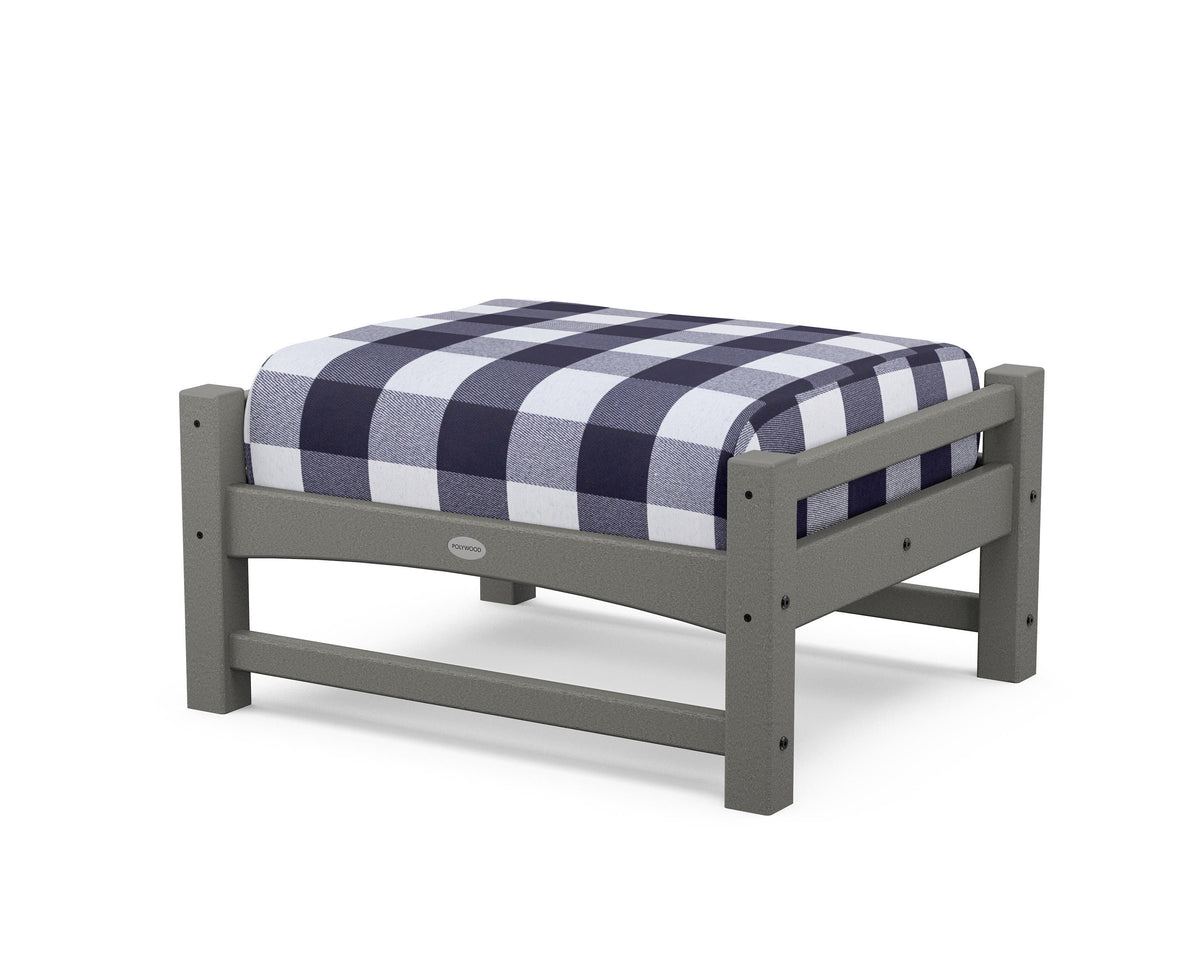 POLYWOOD Club Ottoman in Slate Grey / Buffalo Plaid Navy