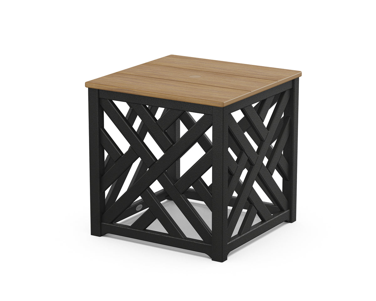 POLYWOOD Chippendale Umbrella Stand Accent Table in Black / Natural