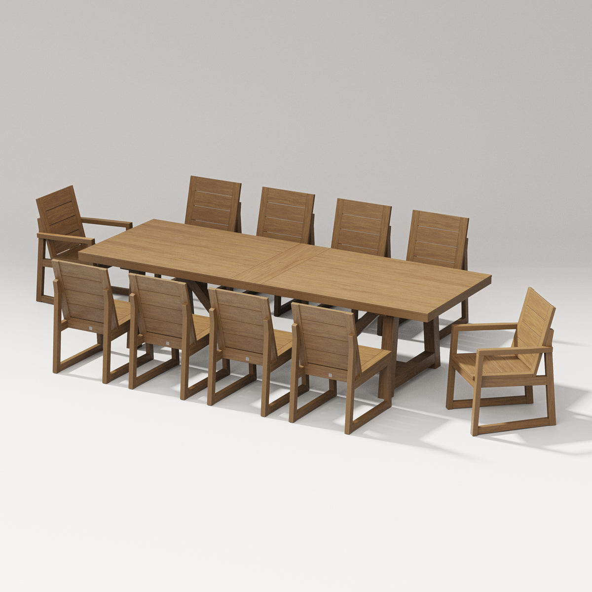 POLYWOOD PW Designer Series Elevate 11-Piece A-Frame Table Dining Set with PW Designer Series Elevate Dining Side Chair in Natural