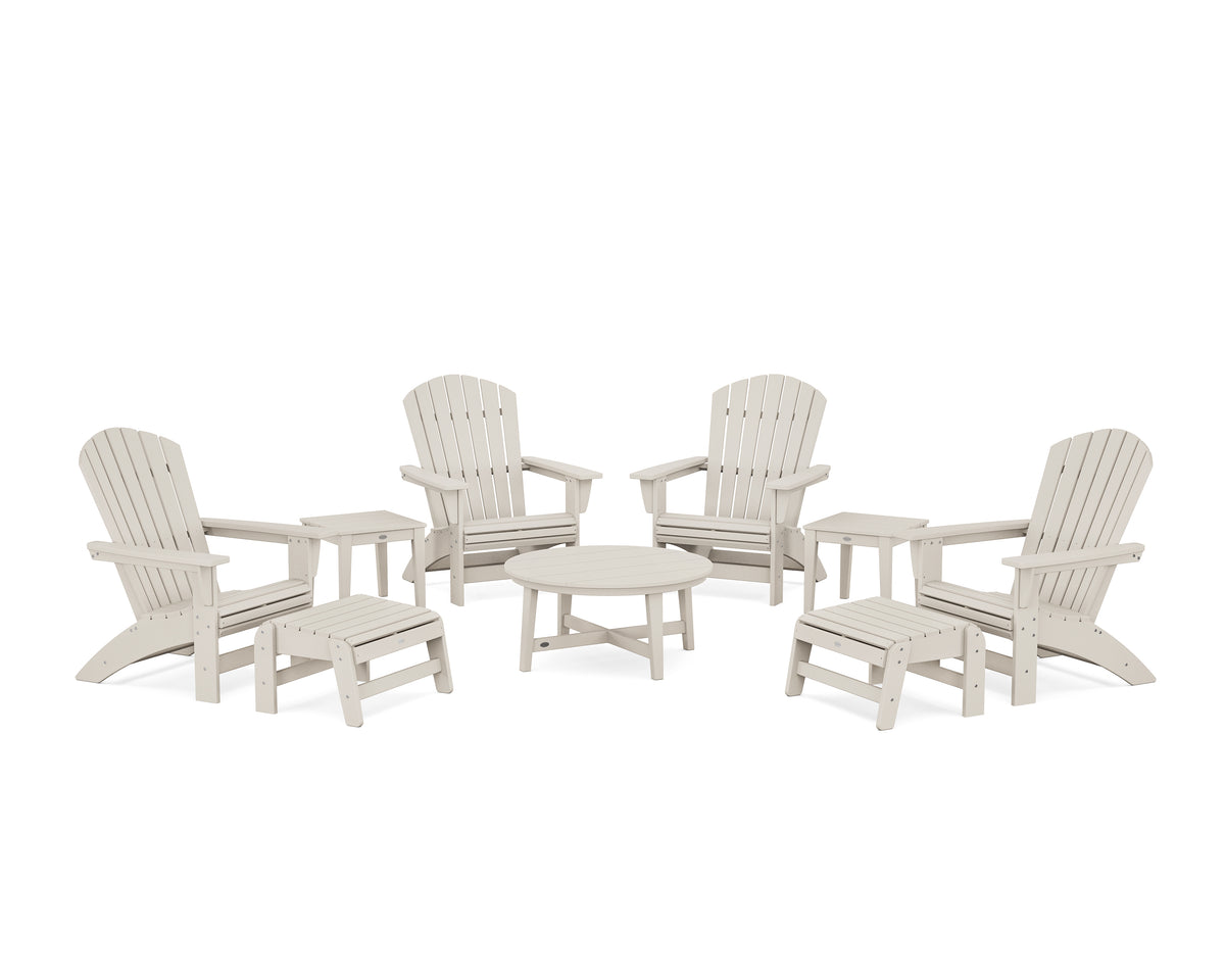 POLYWOOD Nautical Grand Adirondack 9-Piece Conversation Set in Sand