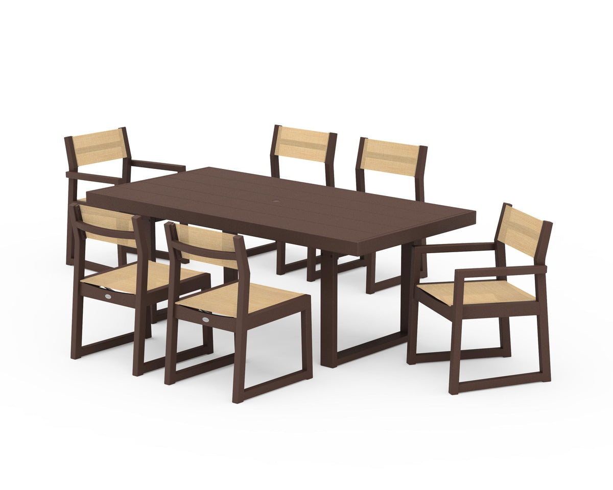 POLYWOOD EDGE Sling 7-Piece Dining Set in Mahogany / Dupioni Apricot
