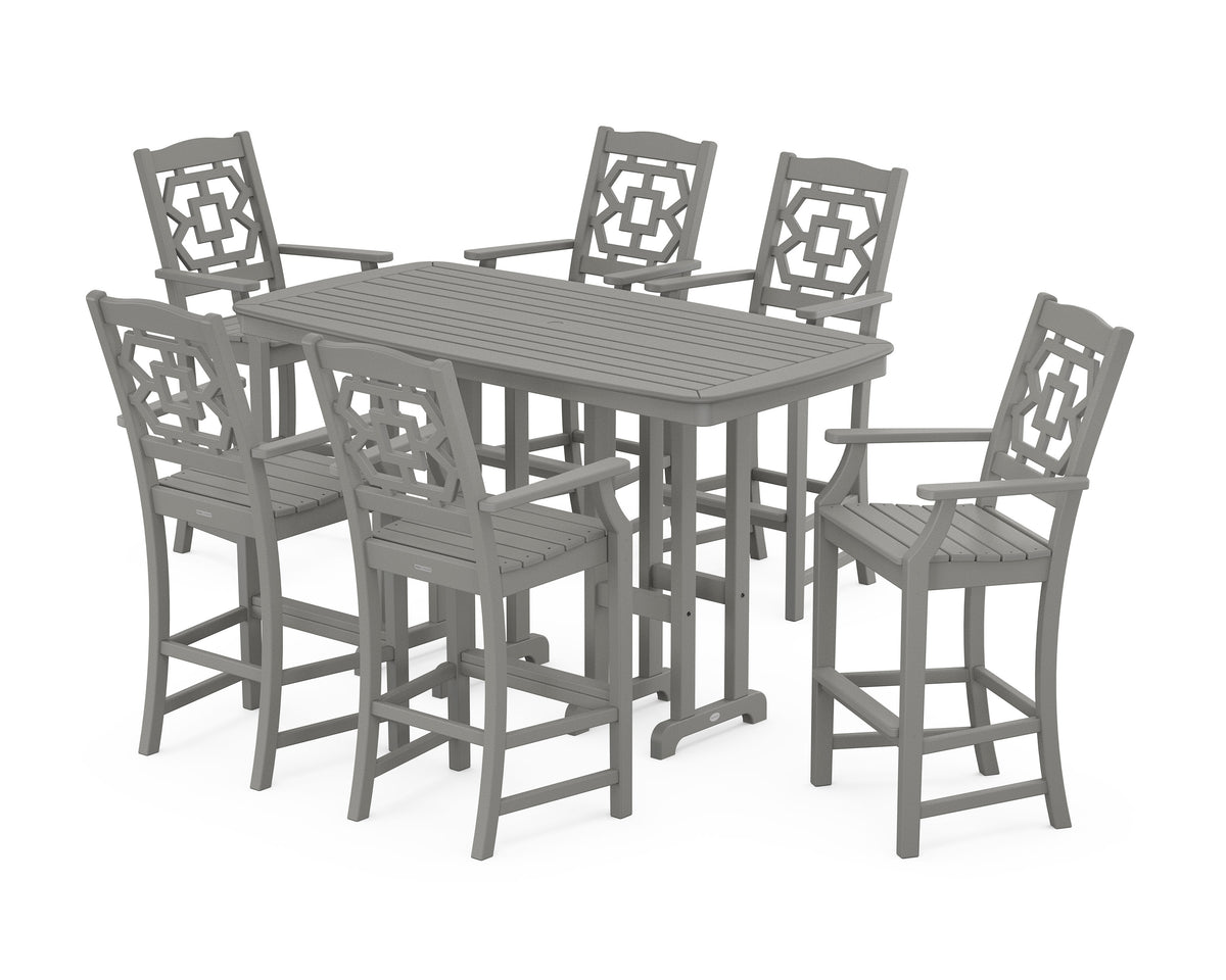 POLYWOOD Chinoiserie Arm Chair 7-Piece Bar Set in Slate Grey
