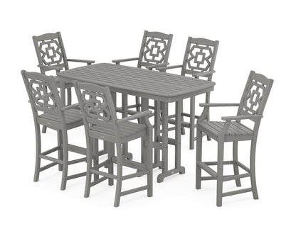 POLYWOOD Chinoiserie Arm Chair 7-Piece Bar Set in Slate Grey