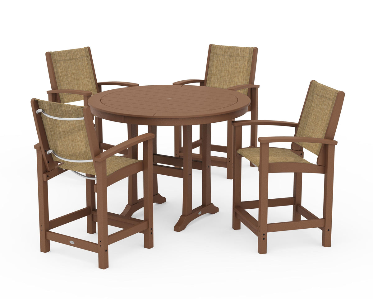POLYWOOD Coastal 5-Piece Counter Set in Teak / Burlap