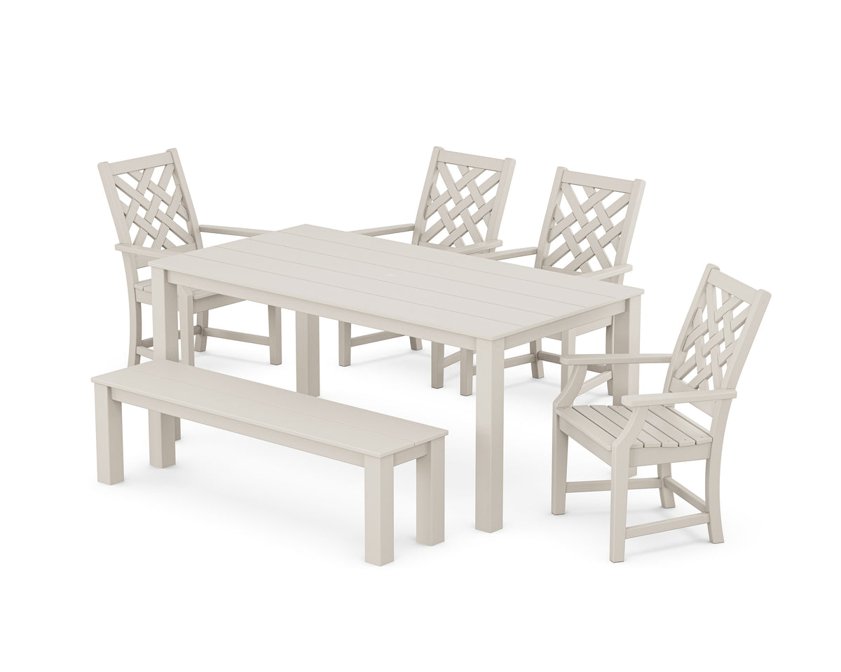 POLYWOOD Wovendale 6-Piece Parsons Dining Set with Bench in Sand