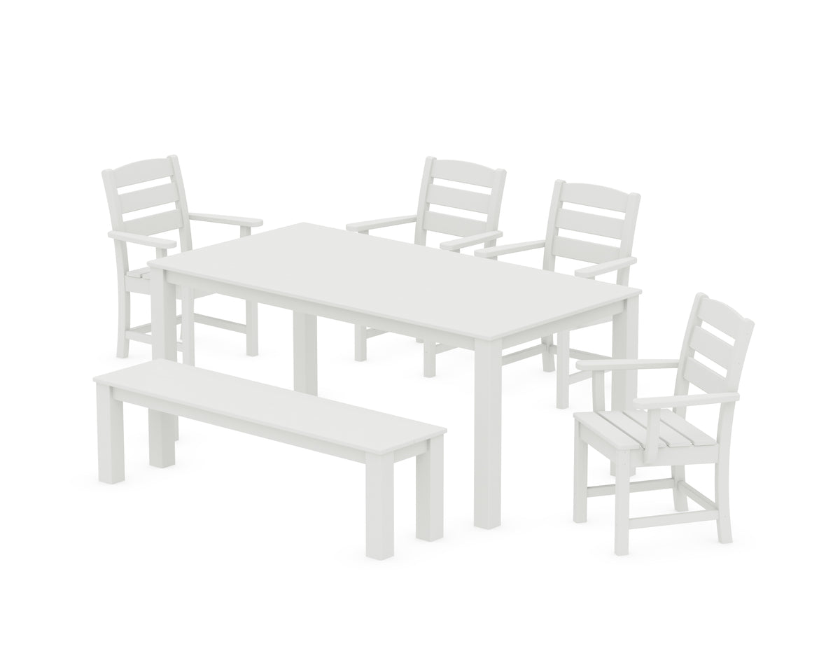 POLYWOOD Lakeside 6-Piece Parsons Dining Set with Bench in Vintage White