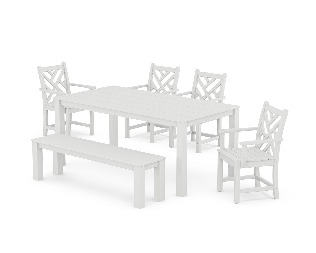 POLYWOOD Chippendale 6-Piece Parsons Dining Set with Bench in White