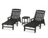 POLYWOOD Cottage 3-Piece Chaise Set with Arms in Black