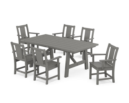 POLYWOOD Prairie Arm Chair 7-Piece Rustic Farmhouse Dining Set in Slate Grey