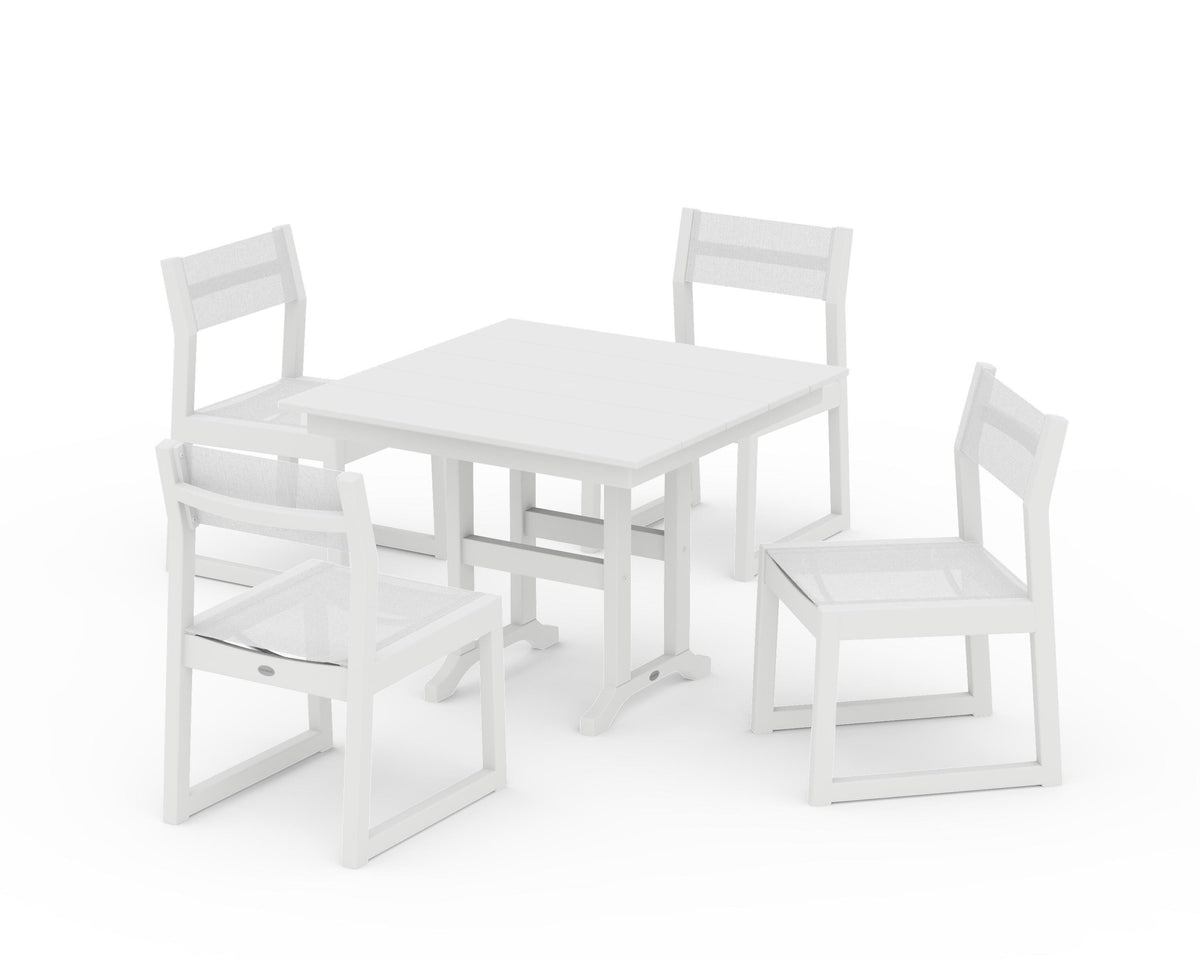 POLYWOOD EDGE Sling Side Chair 5-Piece Farmhouse Dining Set in White / White