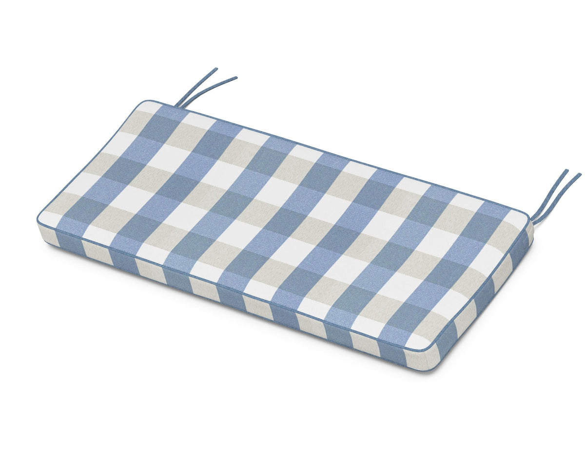 POLYWOOD Chinoiserie 48" Bench Seat Cushion in Buffalo Plaid Sky Blue
