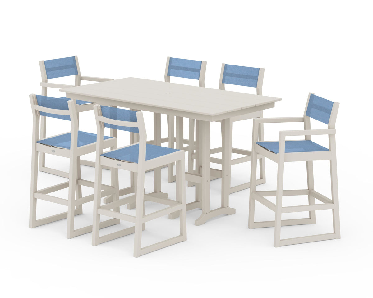 POLYWOOD EDGE Sling 7-Piece Farmhouse Bar Set in Sand / Poolside