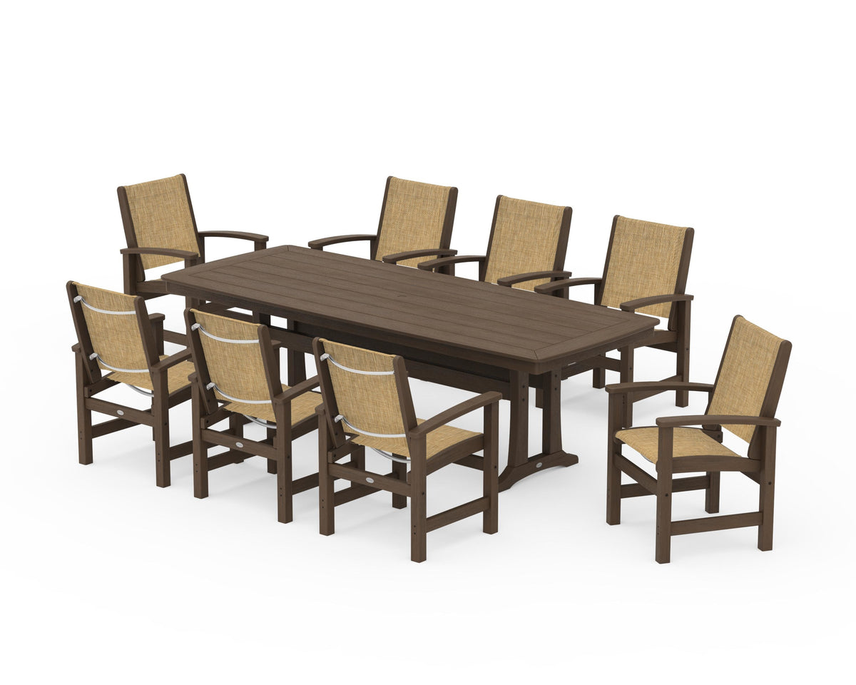 POLYWOOD Coastal 9-Piece Dining Set with Trestle Legs in Kona / Burlap