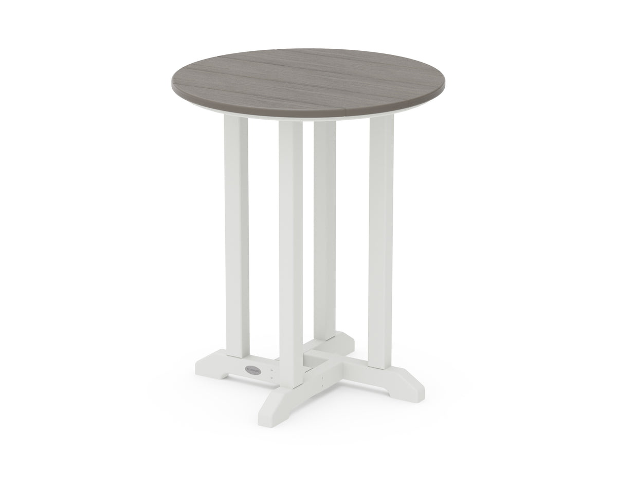 POLYWOOD Contempo 24" Round Dining Table in White / Driftwood