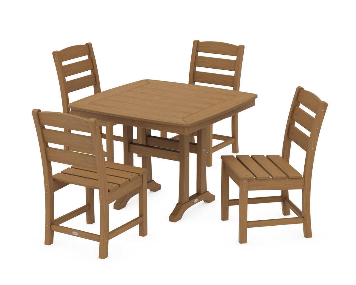 POLYWOOD Lakeside Side Chair 5-Piece Dining Set with Trestle Legs - 37" Table in Natural