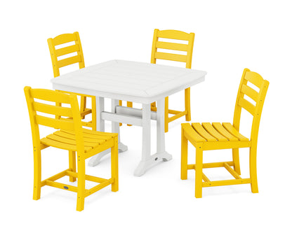 POLYWOOD La Casa Café Side Chair 5-Piece Dining Set with Trestle Legs - 37" Table in Lemon / White