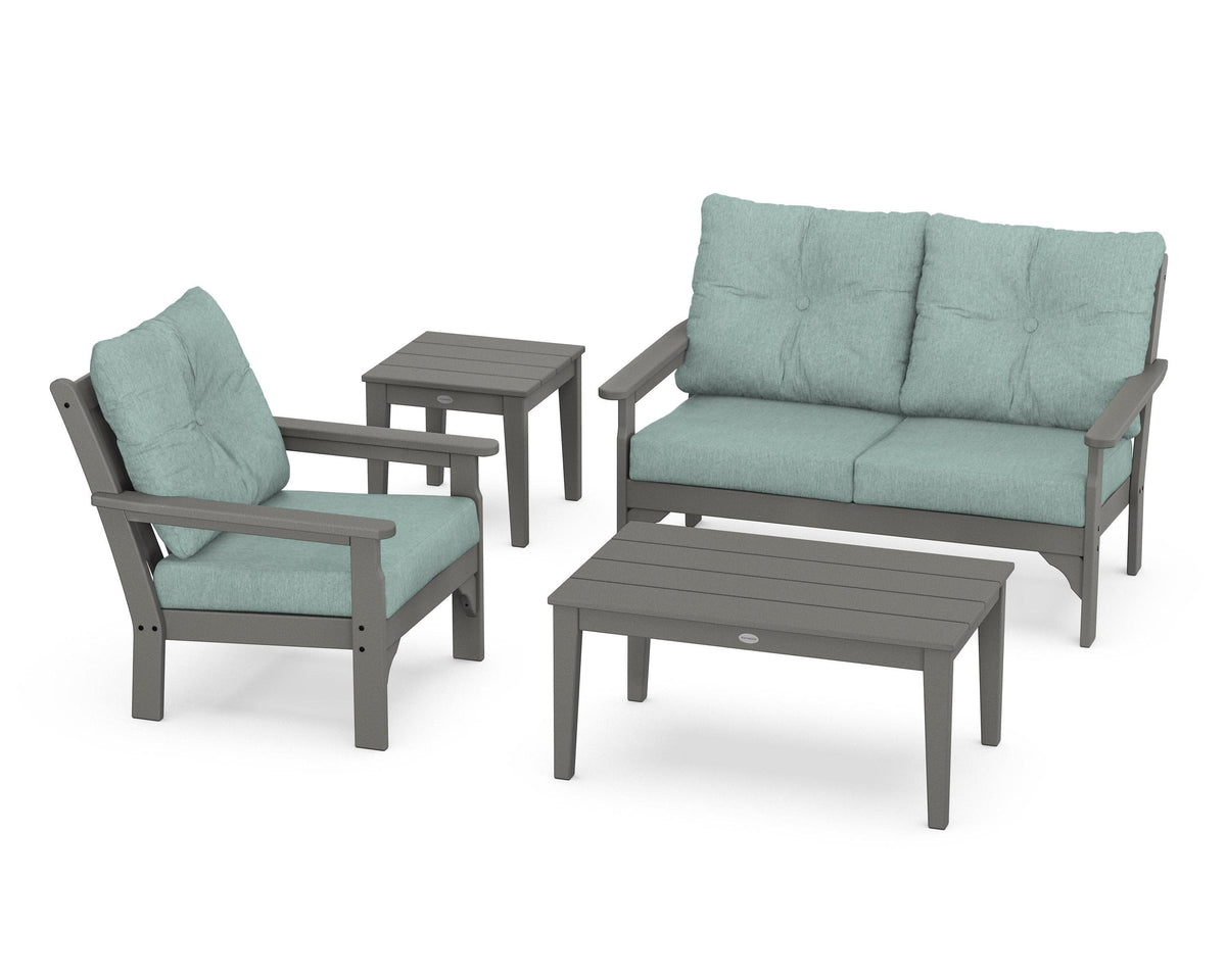 POLYWOOD Vineyard 4-Piece Deep Seating Set with 36" Coffee Table in Slate Grey / Glacier Spa