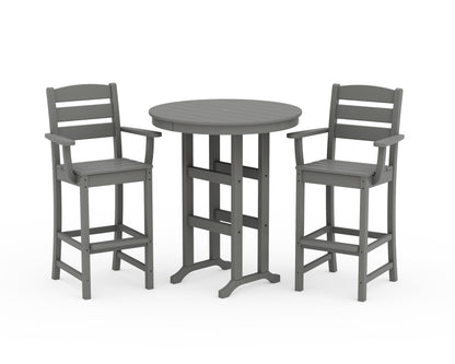 POLYWOOD Lakeside 3-Piece Round Bar Arm Chair Set in Slate Grey