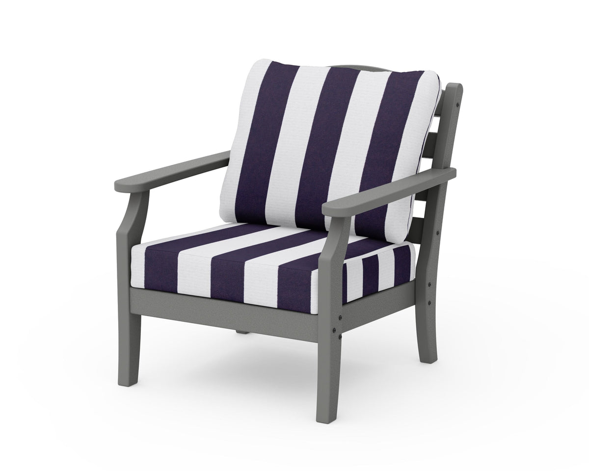 POLYWOOD Savannah Deep Seating Chair in Slate Grey / Cabana Stripe Navy