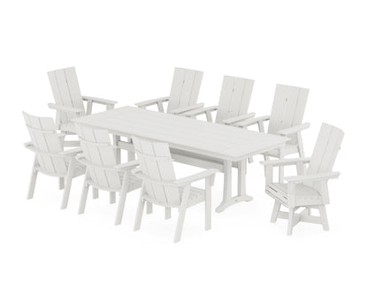 POLYWOOD Modern Curveback Adirondack Swivel 9-Piece Farmhouse Dining Set with Trestle Legs in Vintage White