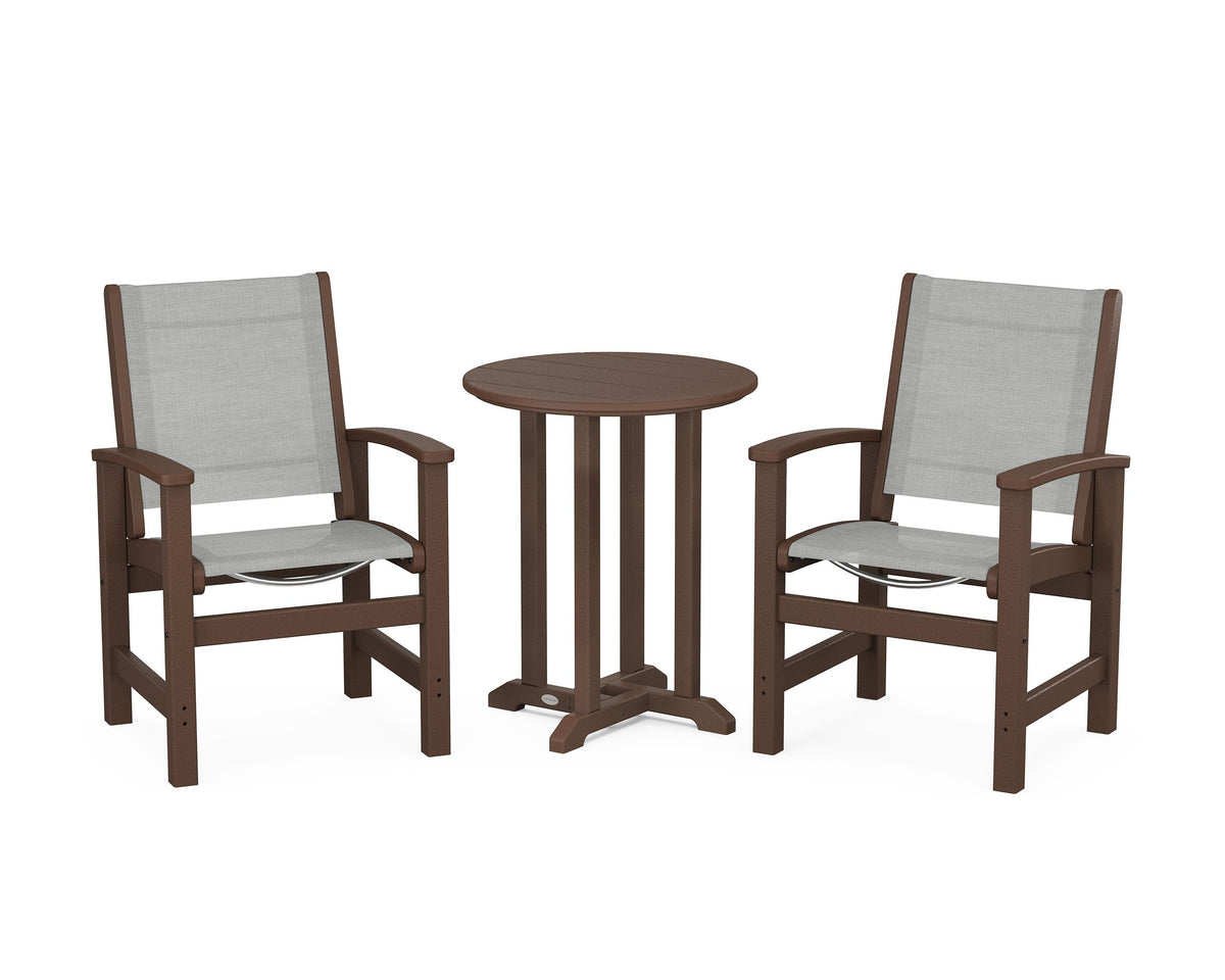 POLYWOOD Coastal 3-Piece Round Bistro Dining Set in Mahogany / Metallic