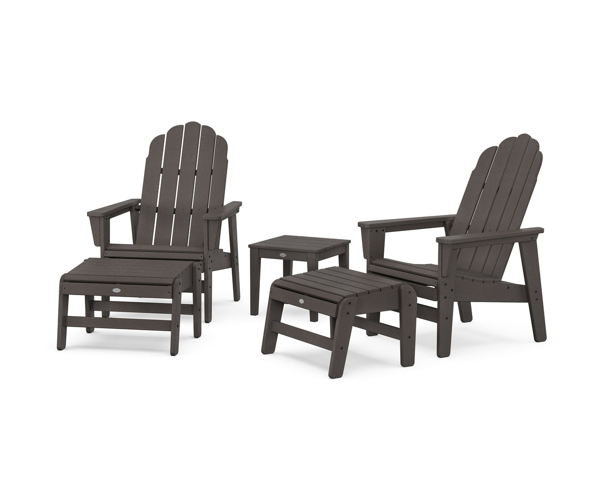 POLYWOOD 5-Piece Vineyard Grand Upright Adirondack Set with Ottomans and Side Table in Vintage Coffee
