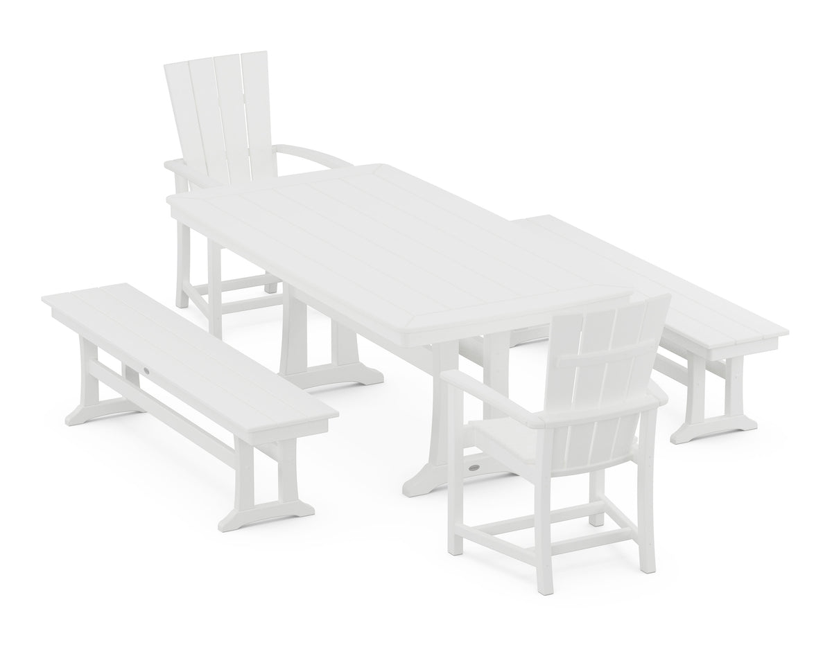 POLYWOOD Quattro 5-Piece Dining Set with Trestle Legs - 38" x 73" Table in White