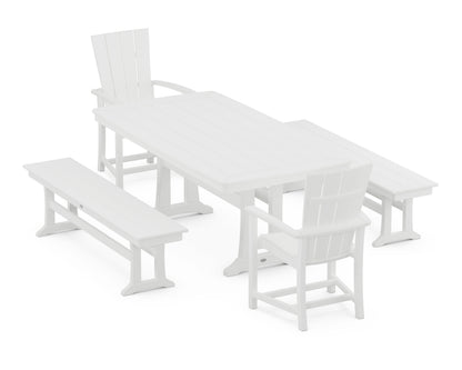 POLYWOOD Quattro 5-Piece Dining Set with Trestle Legs - 38" x 73" Table in White