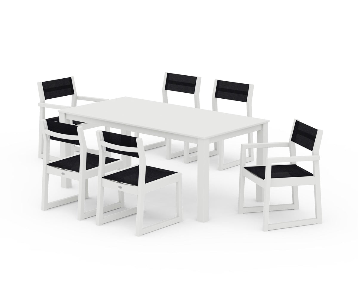 POLYWOOD EDGE Sling 7-Piece Parsons Dining Set in Vintage White / Black
