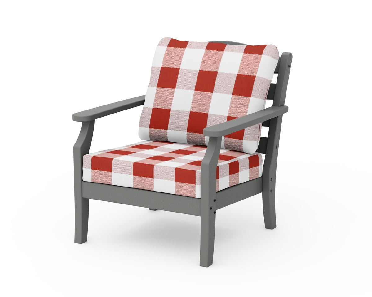 POLYWOOD Savannah Deep Seating Chair in Slate Grey / Buffalo Plaid Crimson