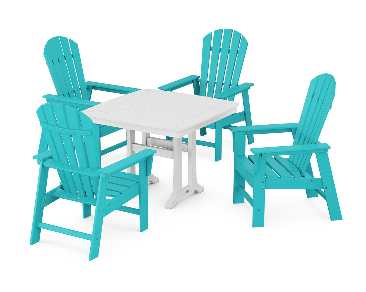 POLYWOOD South Beach 5-Piece Dining Set with Trestle Legs - 37" Table in Aruba / White