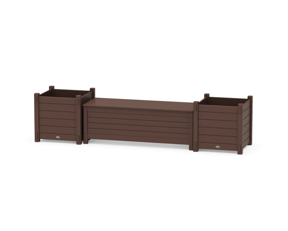 POLYWOOD 48" Nautical Straight Planter Storage Bench Set - Large in Mahogany