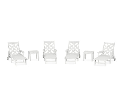 POLYWOOD Wovendale 6-Piece Chaise Set with Arms and Wheels in White