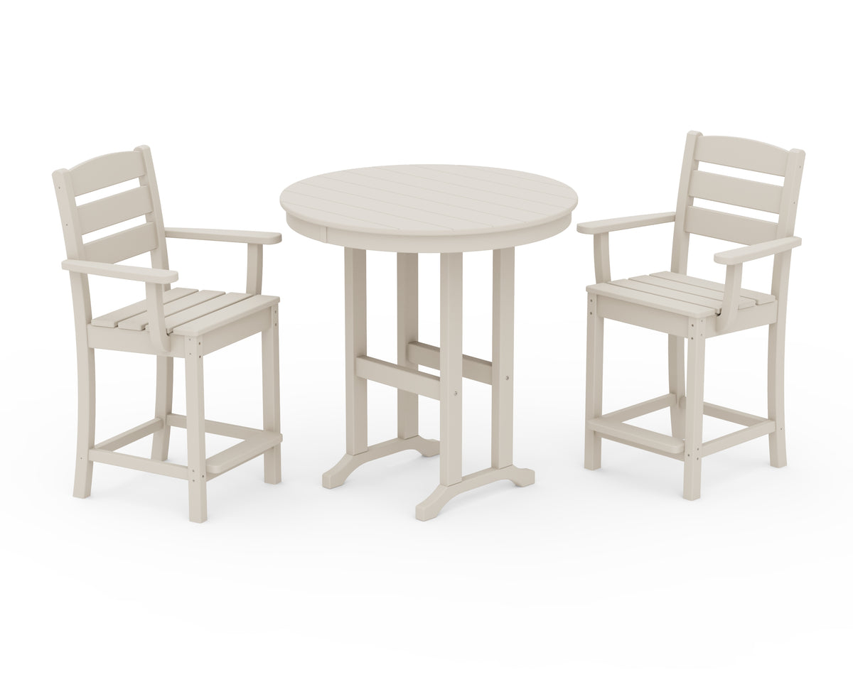 POLYWOOD Lakeside 3-Piece Round Farmhouse Arm Chair Counter Set in Sand