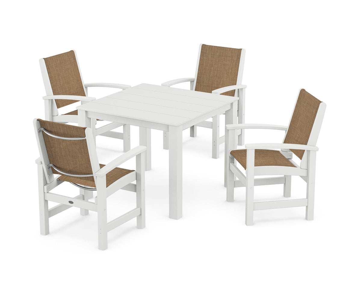 POLYWOOD Coastal 5-Piece Parsons Dining Set in White / Burlap