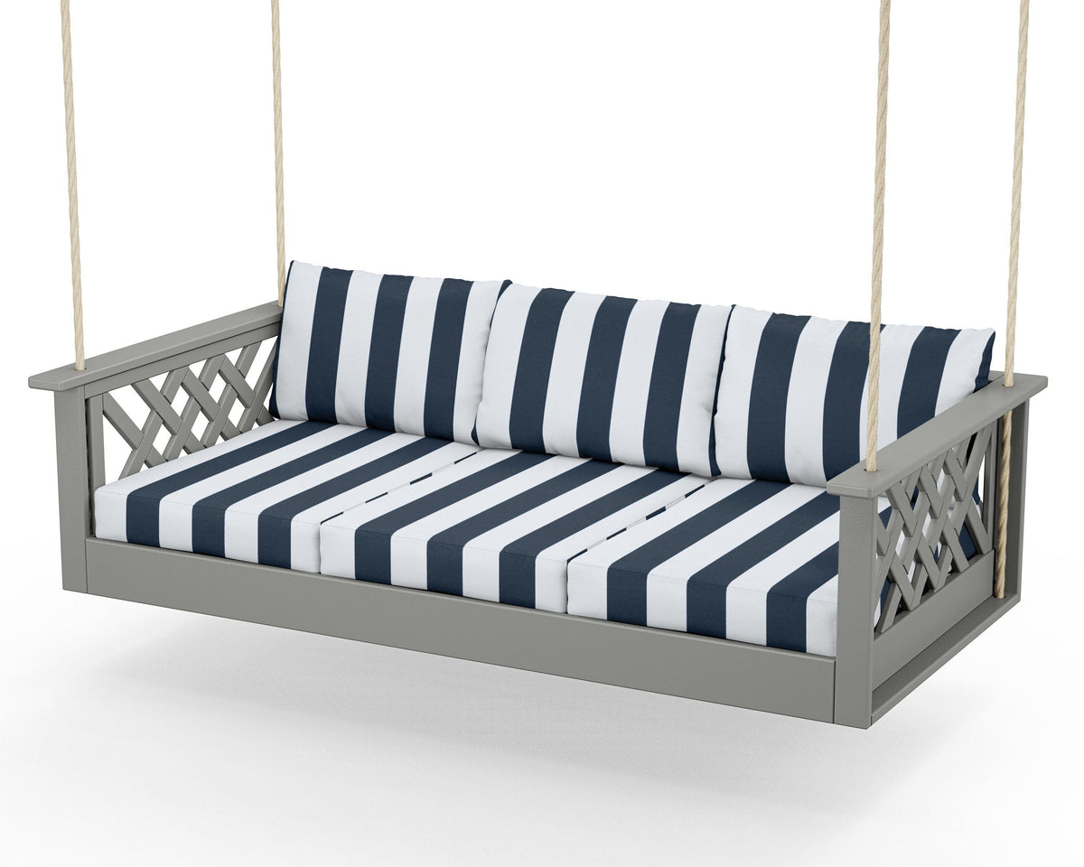 POLYWOOD Wovendale Daybed Swing in Slate Grey / Cabana Stripe Marine Indigo