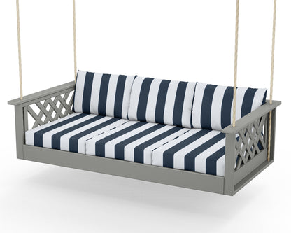 POLYWOOD Wovendale Daybed Swing in Slate Grey / Cabana Stripe Marine Indigo