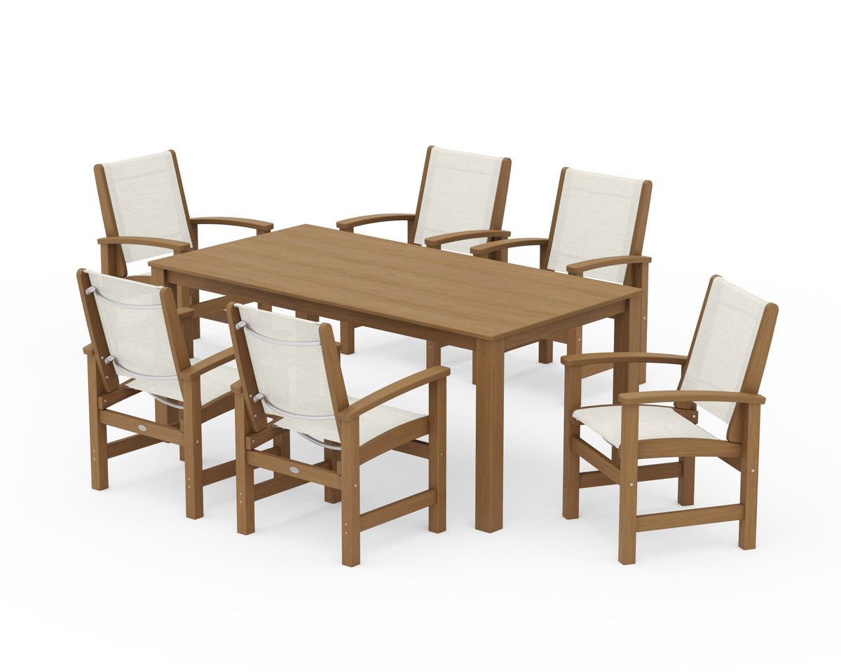 POLYWOOD Coastal 7-Piece Parsons Dining Set in Natural / Parchment