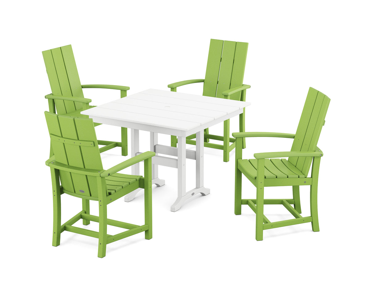 POLYWOOD Modern Adirondack 5-Piece Farmhouse Dining Set - 37" Table in Lime / White