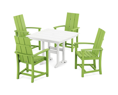 POLYWOOD Modern Adirondack 5-Piece Farmhouse Dining Set - 37" Table in Lime / White