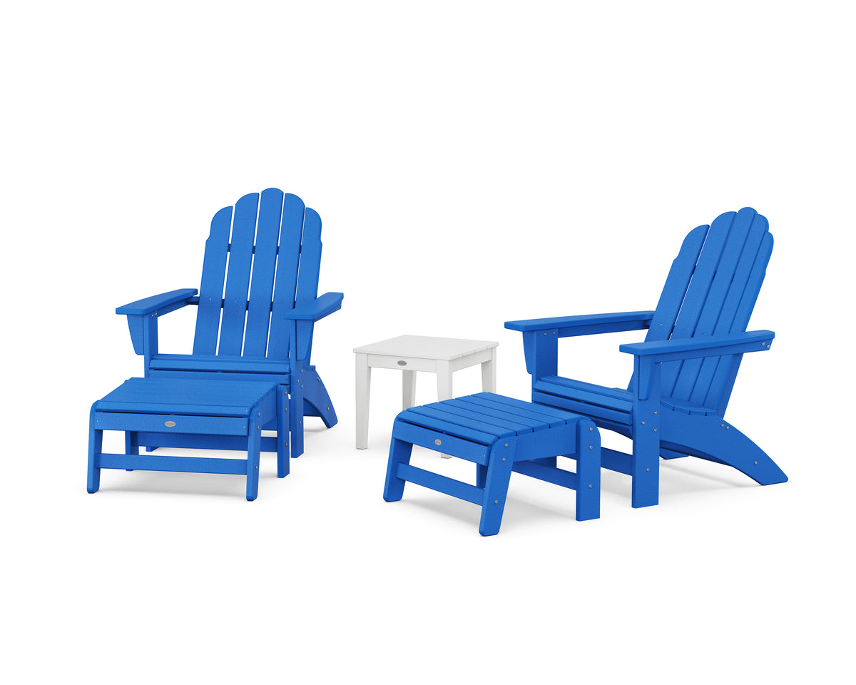 POLYWOOD 5-Piece Vineyard Grand Adirondack Set in Pacific Blue / White