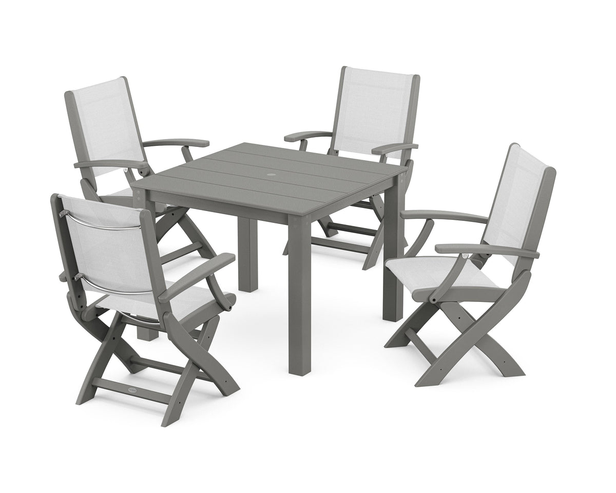 POLYWOOD Coastal Folding Chair 5-Piece Parsons Dining Set in Slate Grey / White